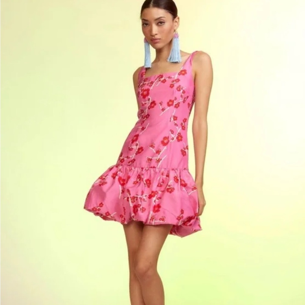 Cynthia Rowley Delilah cherry blossom silk taffeta bubble hem dress.